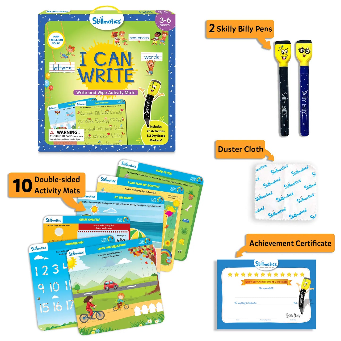 I Can Write learning kit with reusable activity mats for ages 3 to 6 by Skillmatics