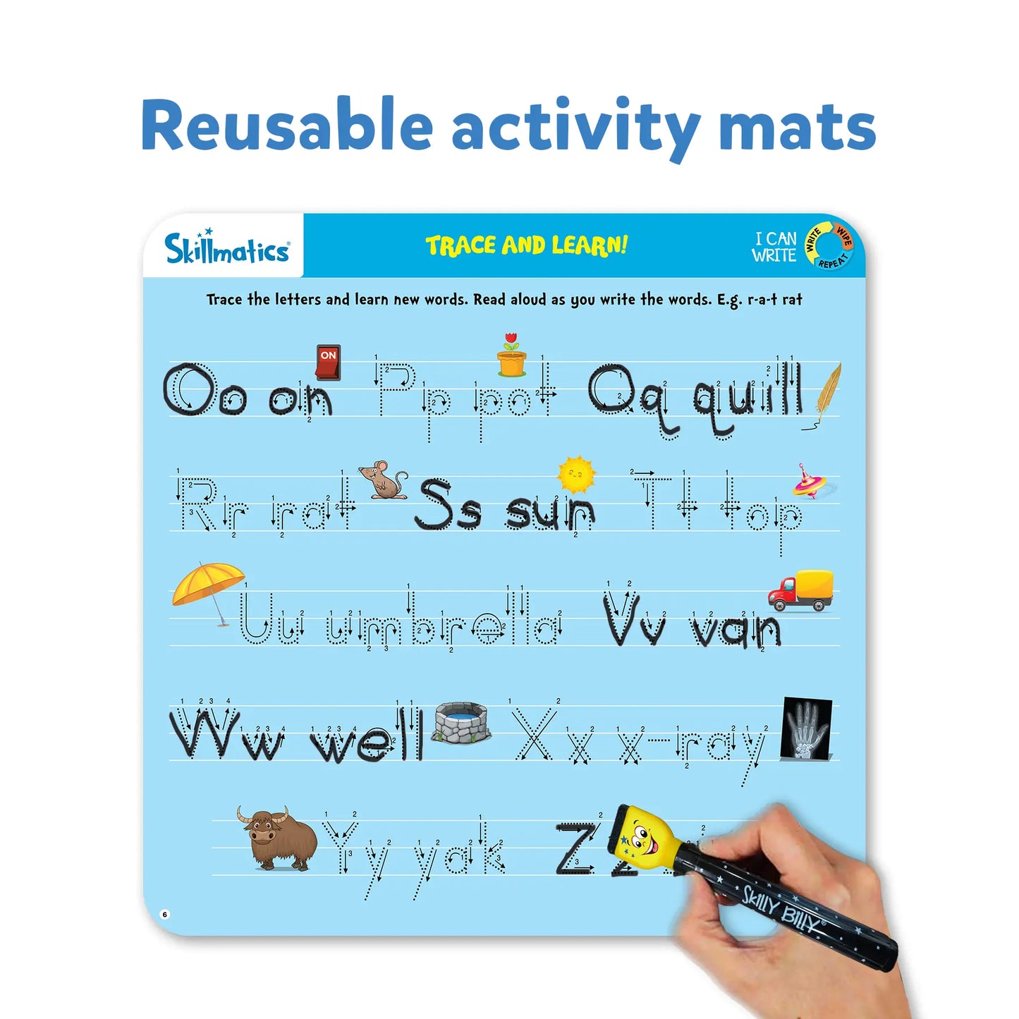 Reusable alphabet tracing mat for early learning in Skillmatics I Can Write series