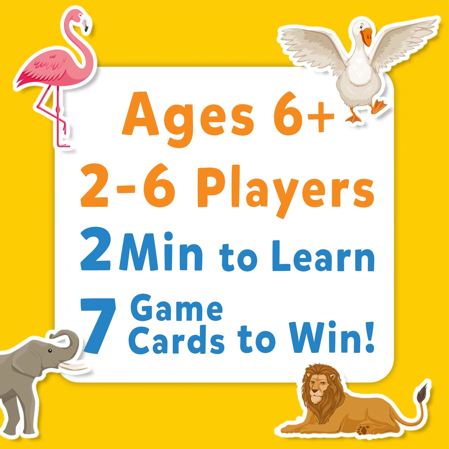 Game box displaying age and player info for Skillmatics Card Game Guess in 10 World of Animals