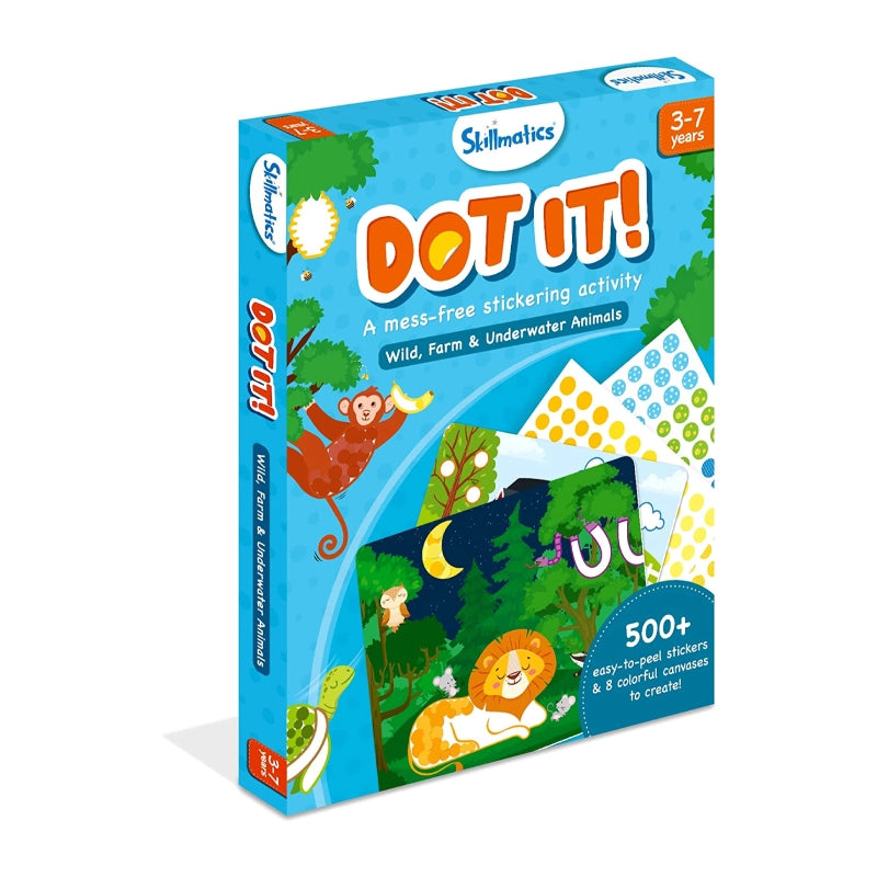 Dot It sticker activity box featuring wild, farm, underwater animals for ages 3-7