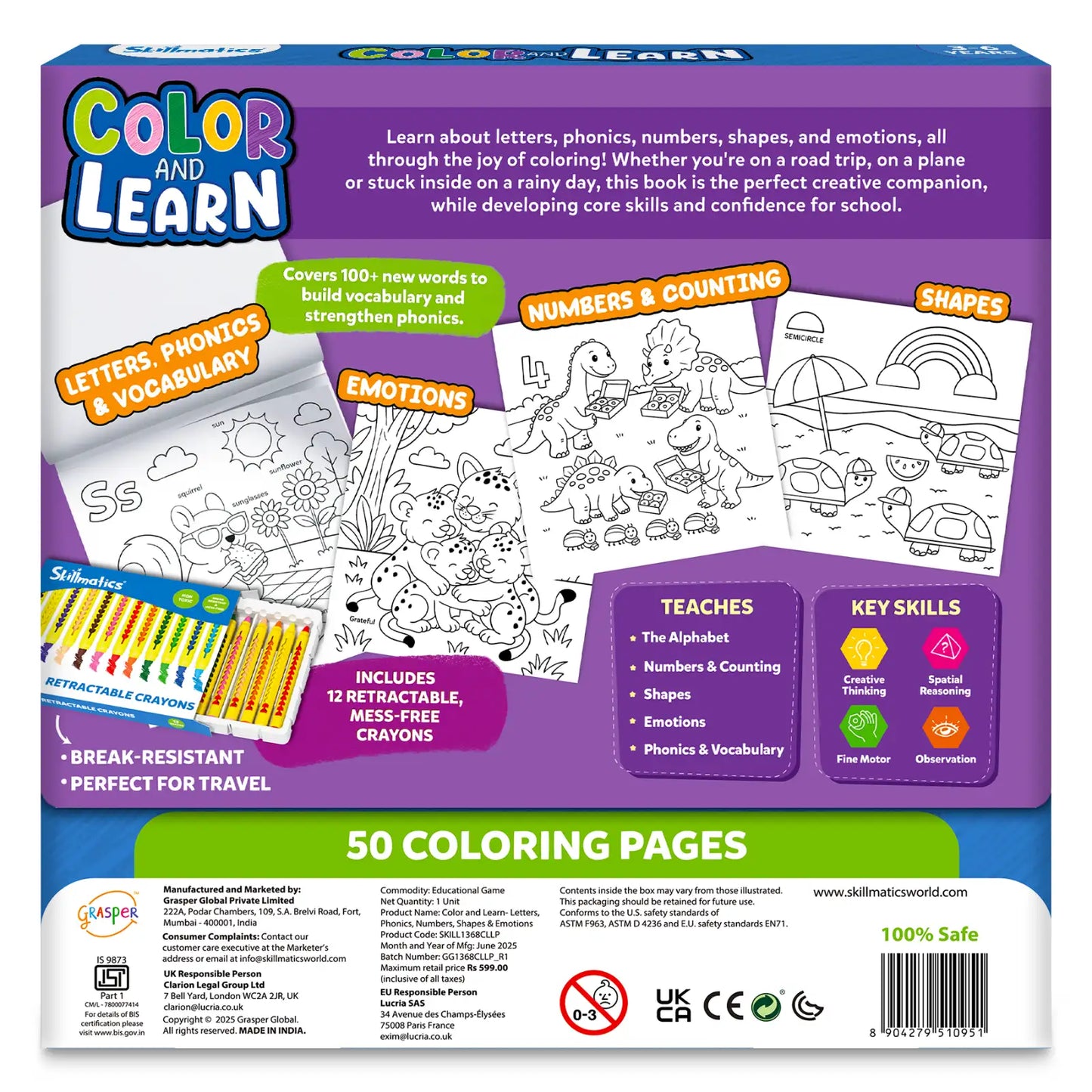Color and Learn: Letters, Numbers, Phonics and Shapes | Colouring Book (ages 3-6)