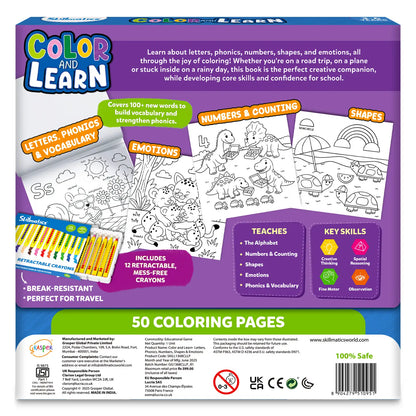 Color and Learn: Letters, Numbers, Phonics and Shapes | Colouring Book (ages 3-6)