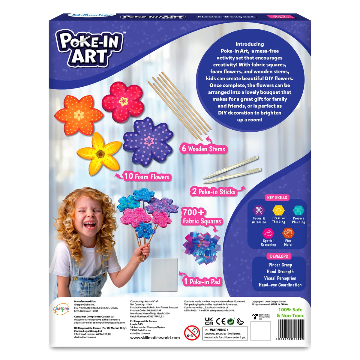 Poke-in Art craft kit for creating a colorful flower bouquet, mess-free art for kids