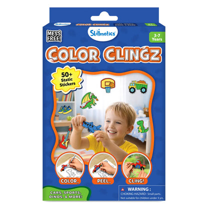 Color Clingz: Cars, Sports, Dinos & More! | Mess-Free Reusable Static Stickers (Ages 3-7)