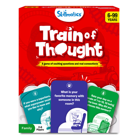 Train of Thought family game with conversation starter cards for ages 6 and up