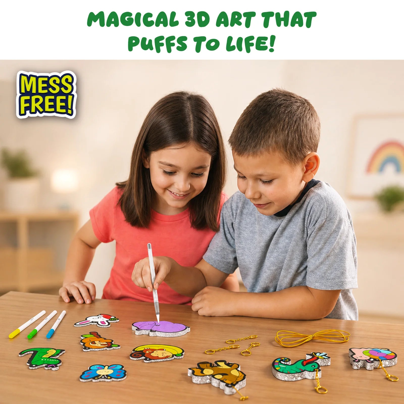 Children’s 3D art activity with Aqua Puffs Animal Friends 3D Art Kit for ages 4+
