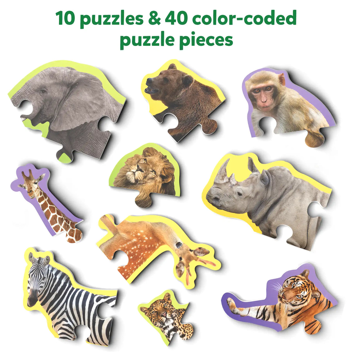 Animal-themed jigsaw puzzle pieces from Step By Step Puzzle Wild Animals for ages 3+