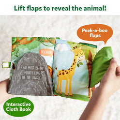 Interactive cloth book for babies with jungle theme from Peek-A-Boo series