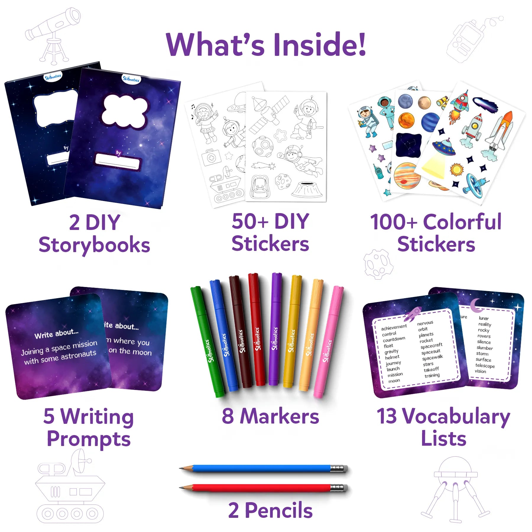 Space-themed creative writing kit for kids from My Storybook Art Kit Space Explorers