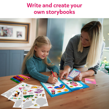 Children creating a storybook with the My Storybook Art Kit Unicorns & Princesses