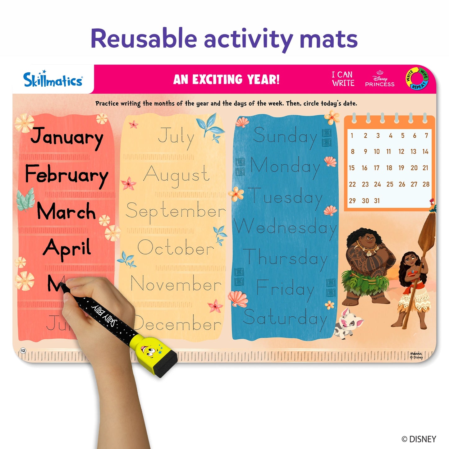 Reusable activity mat for learning featuring Disney Princess from I Can Write series