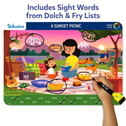 Sight word learning game on reusable activity mats for ages 3 to 6
