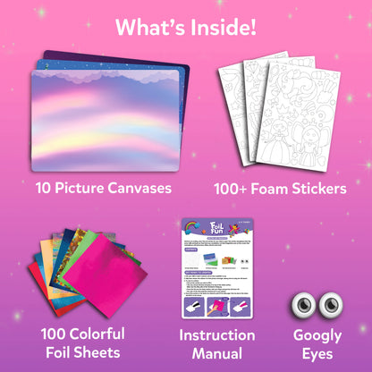 Craft kit contents for Foil Fun Unicorn & Princess No Mess Art Kit for ages 4-9