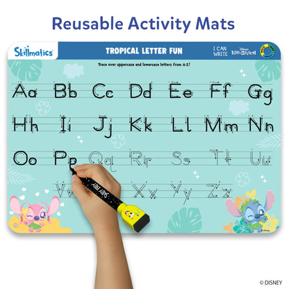 Reusable alphabet tracing mat featuring Disney’s Lilo & Stitch for kids ages 3-6