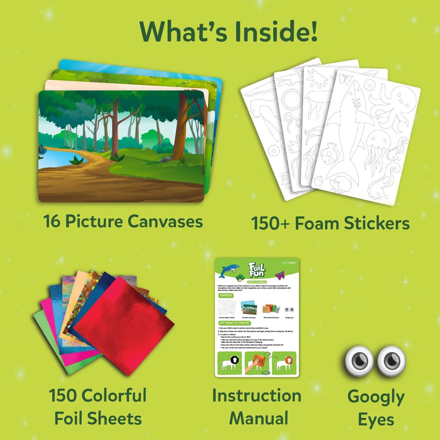 Craft kit with canvases stickers foil sheets and googly eyes for Foil Fun World of Animals Megapack