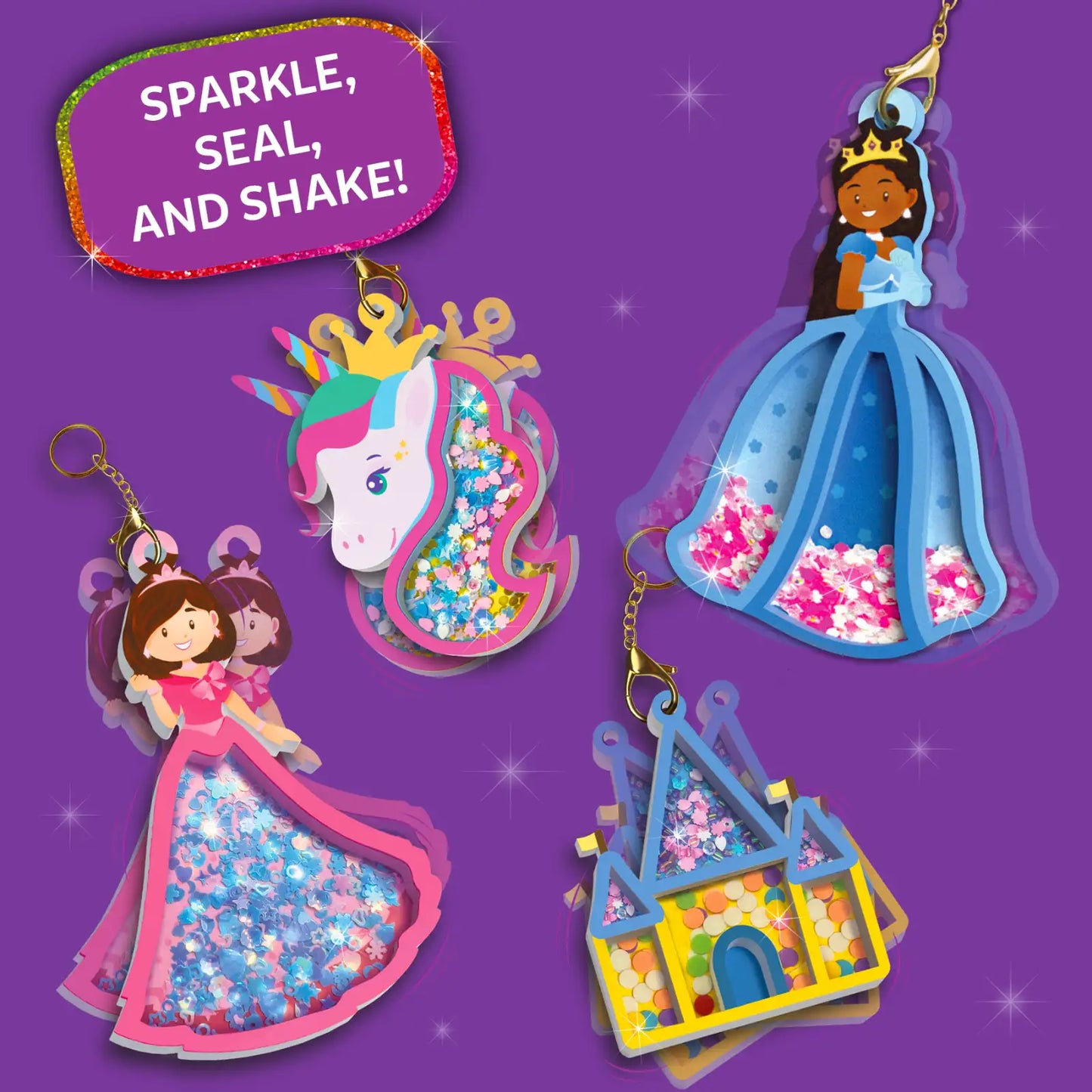 Shake-its: Unicorns & Princesses | DIY Craft Kit with Keychains (ages 4-9)