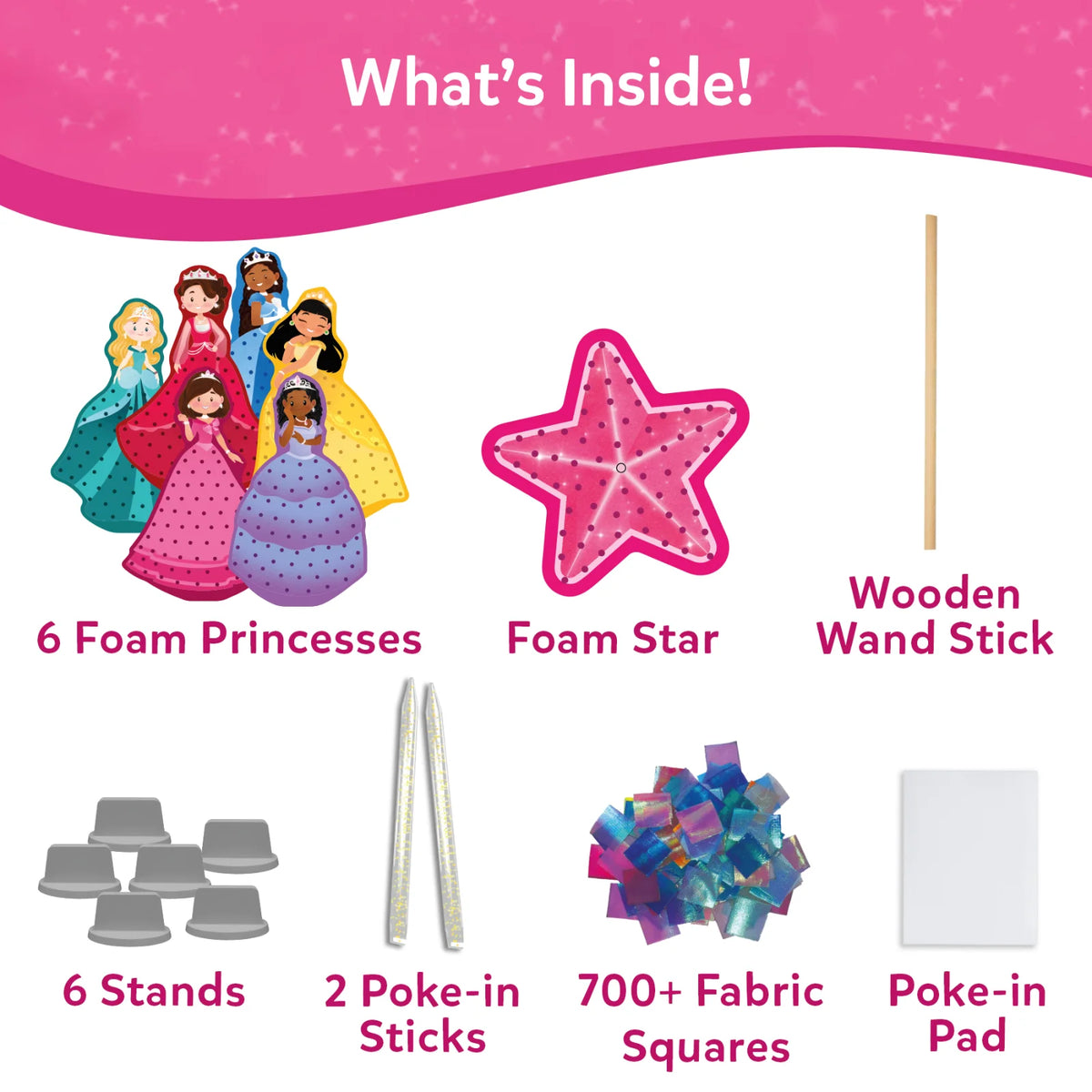 Craft kit contents for Poke-in Art Magical Princesses mess-free art for kids ages 4-9
