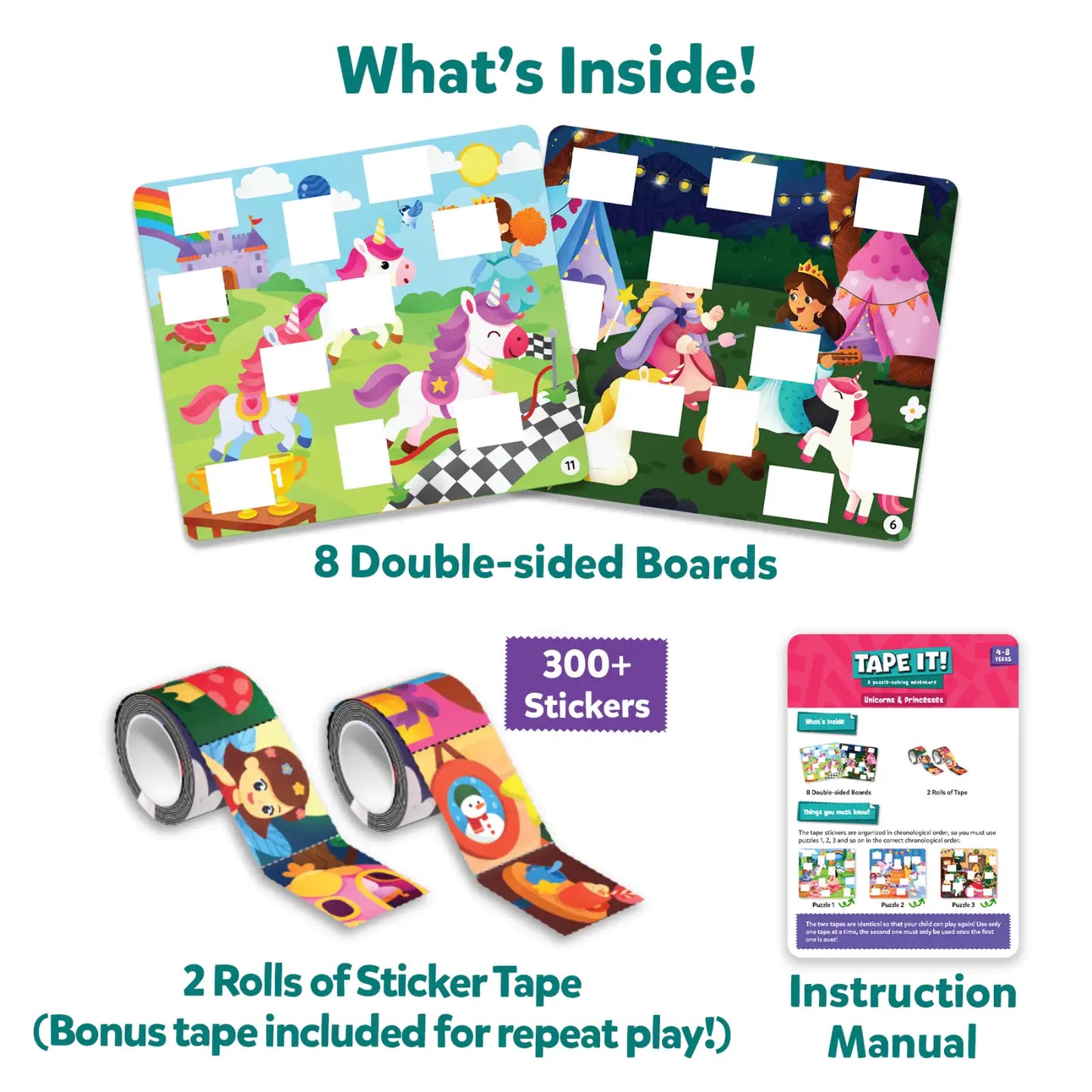 Tape It: Unicorns & Princesses | Sticker Puzzle Activity (Ages 4-8)