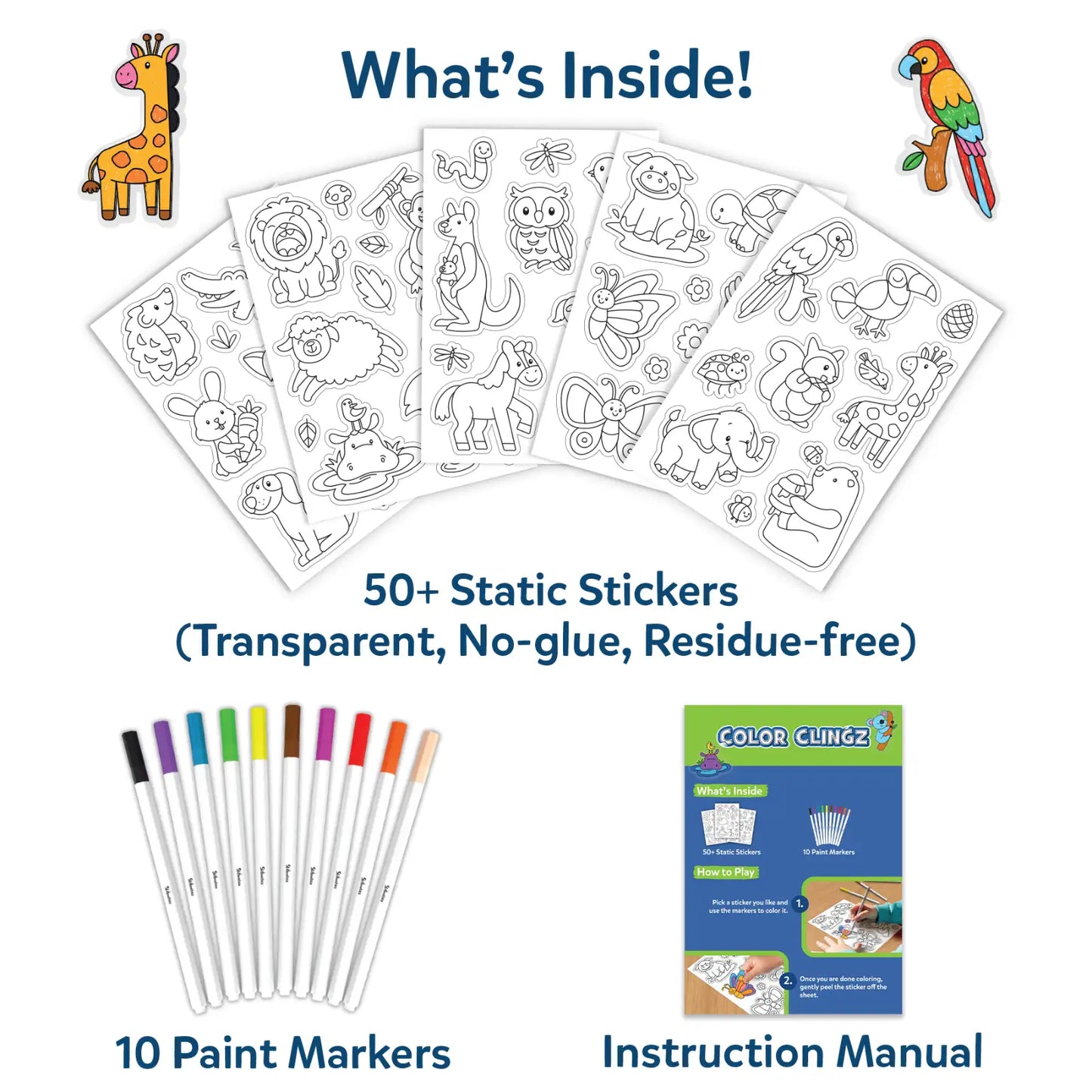 Color Clingz Amazing Animals | 50+ Reusable Mess-Free Static Stickers