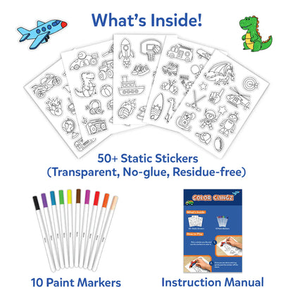 Color Clingz: Cars, Sports, Dinos & More! | Mess-Free Reusable Static Stickers (Ages 3-7)