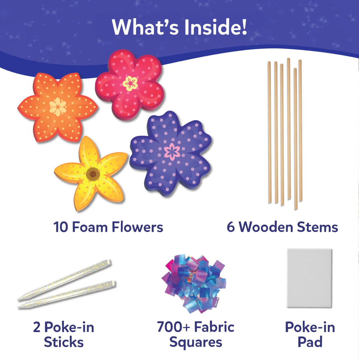 Craft kit contents for Poke-in Art Flower Bouquet mess-free art for kids ages 4-9