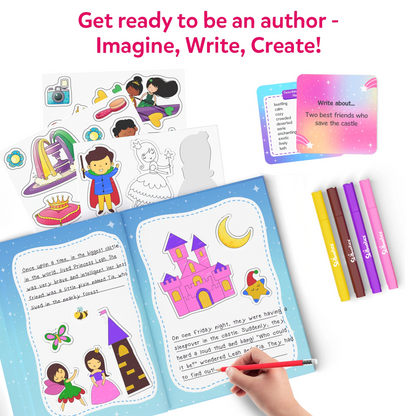 Children’s storybook writing kit with unicorns and princesses for ages 5-10