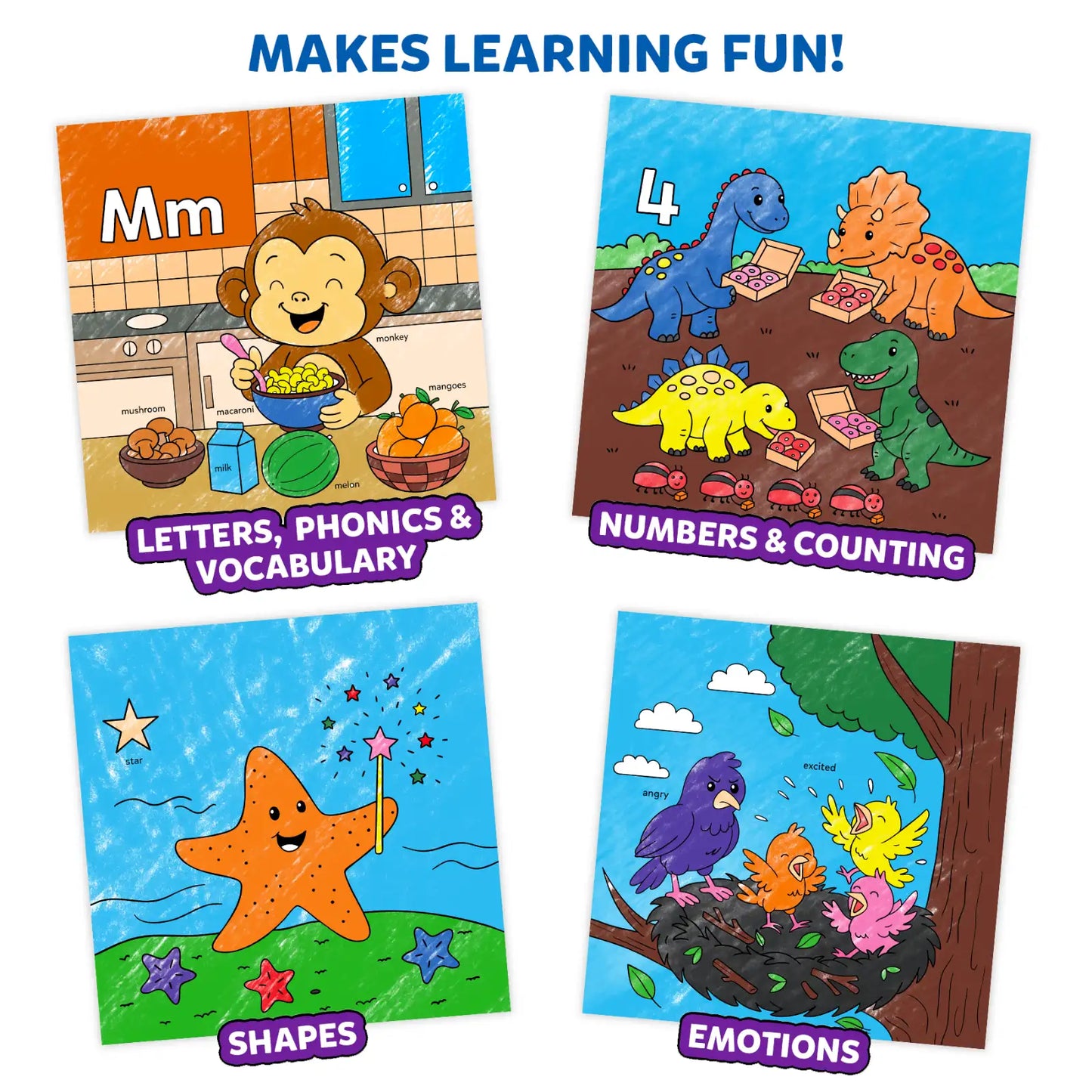 Color and Learn: Letters, Numbers, Phonics and Shapes | Colouring Book (ages 3-6)