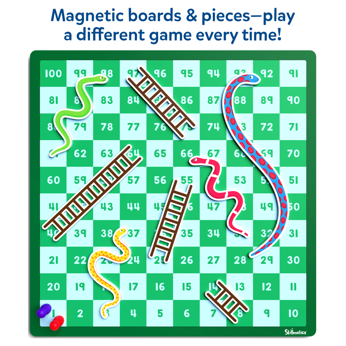 Snakes & Ladders | Magnetic & Customizable Board Game with a Twist (ages 4+)