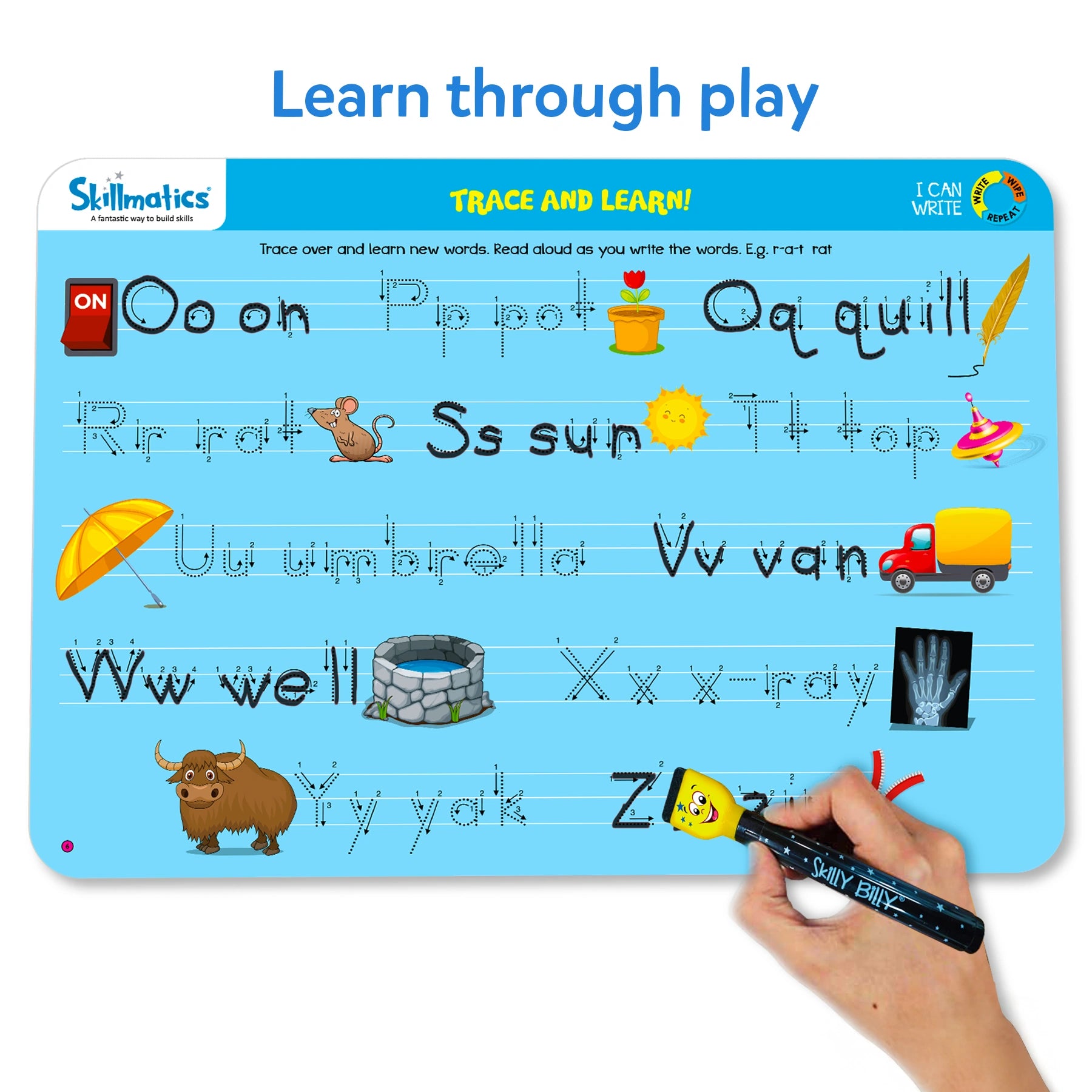 Educational alphabet tracing board from I Can Write Reusable Activity Mats for ages 3-6