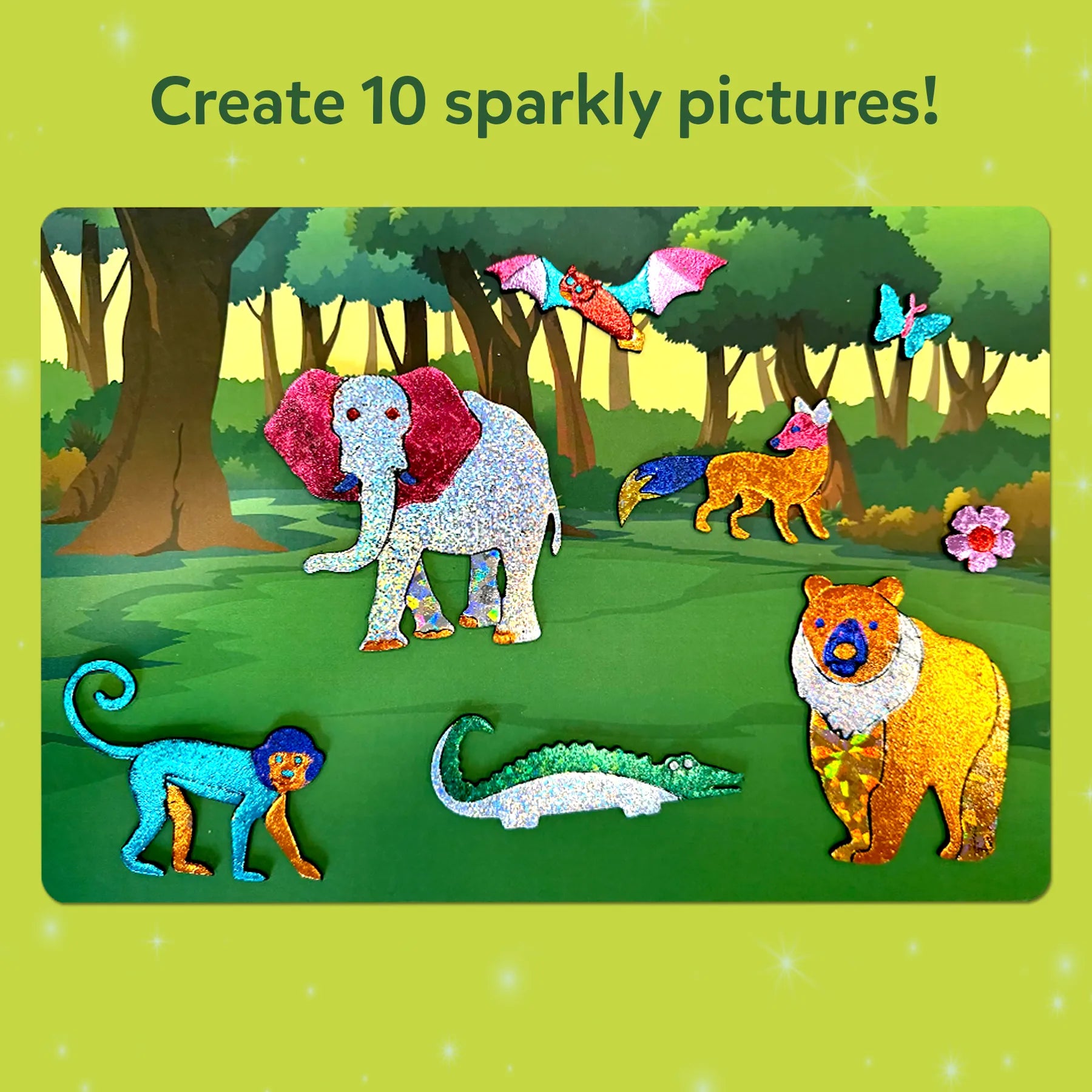 Sparkly animal sticker scene from Foil Fun World of Animals Megapack art kit