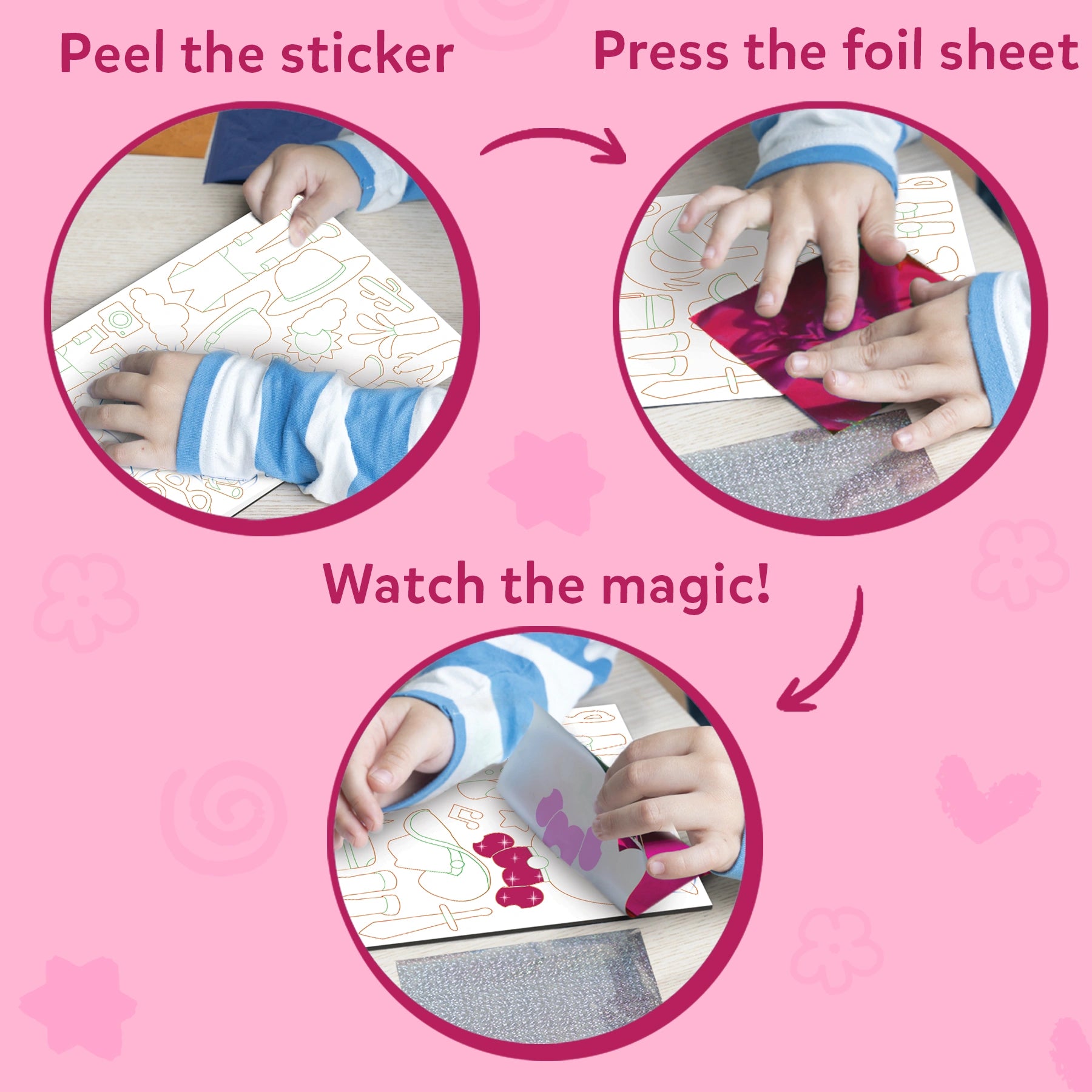 Foil art activity instructions from Foil Fun Dress up No Mess Art Kit for ages 4-9