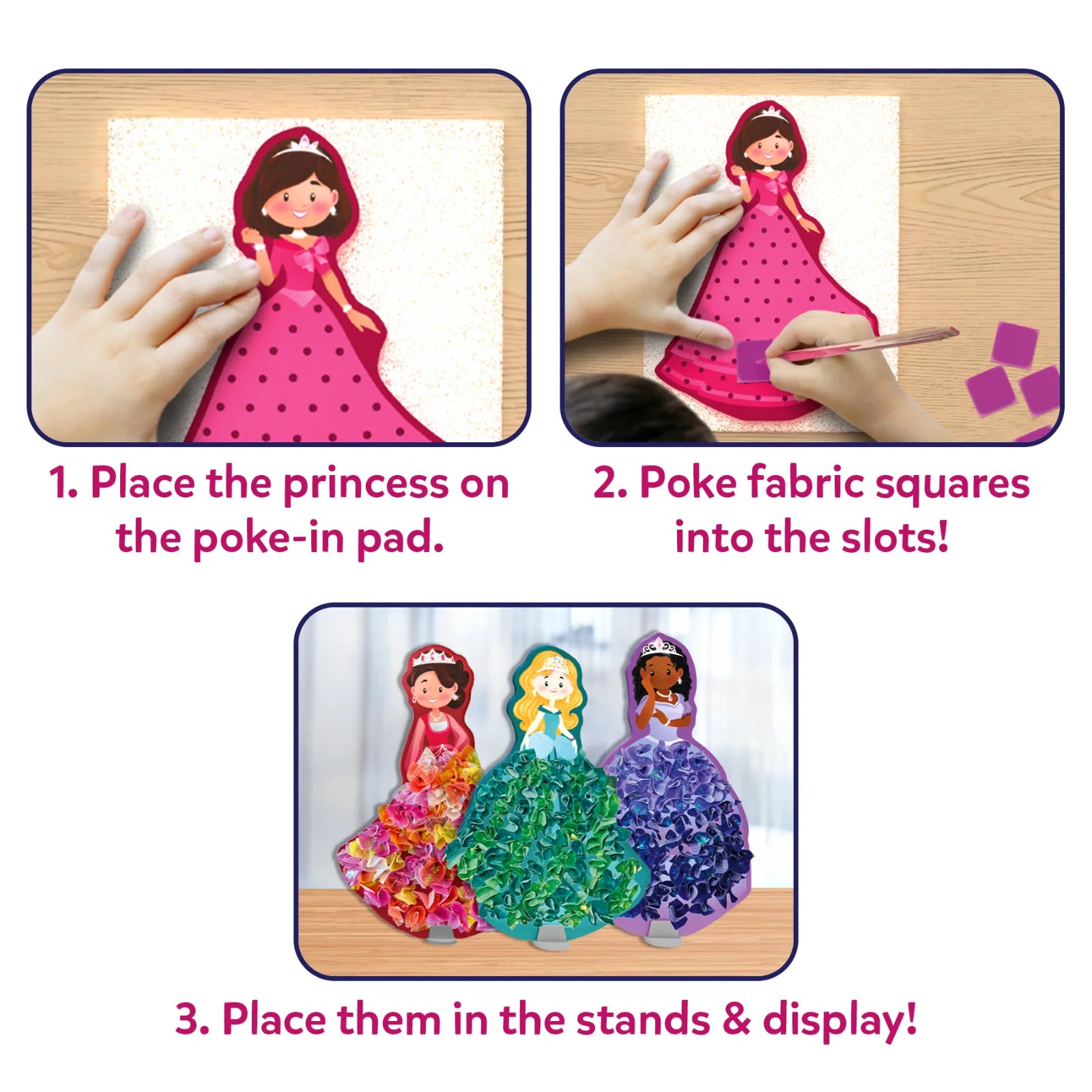 Princess craft activity instructions for Poke-in Art Magical Princesses mess-free art kit