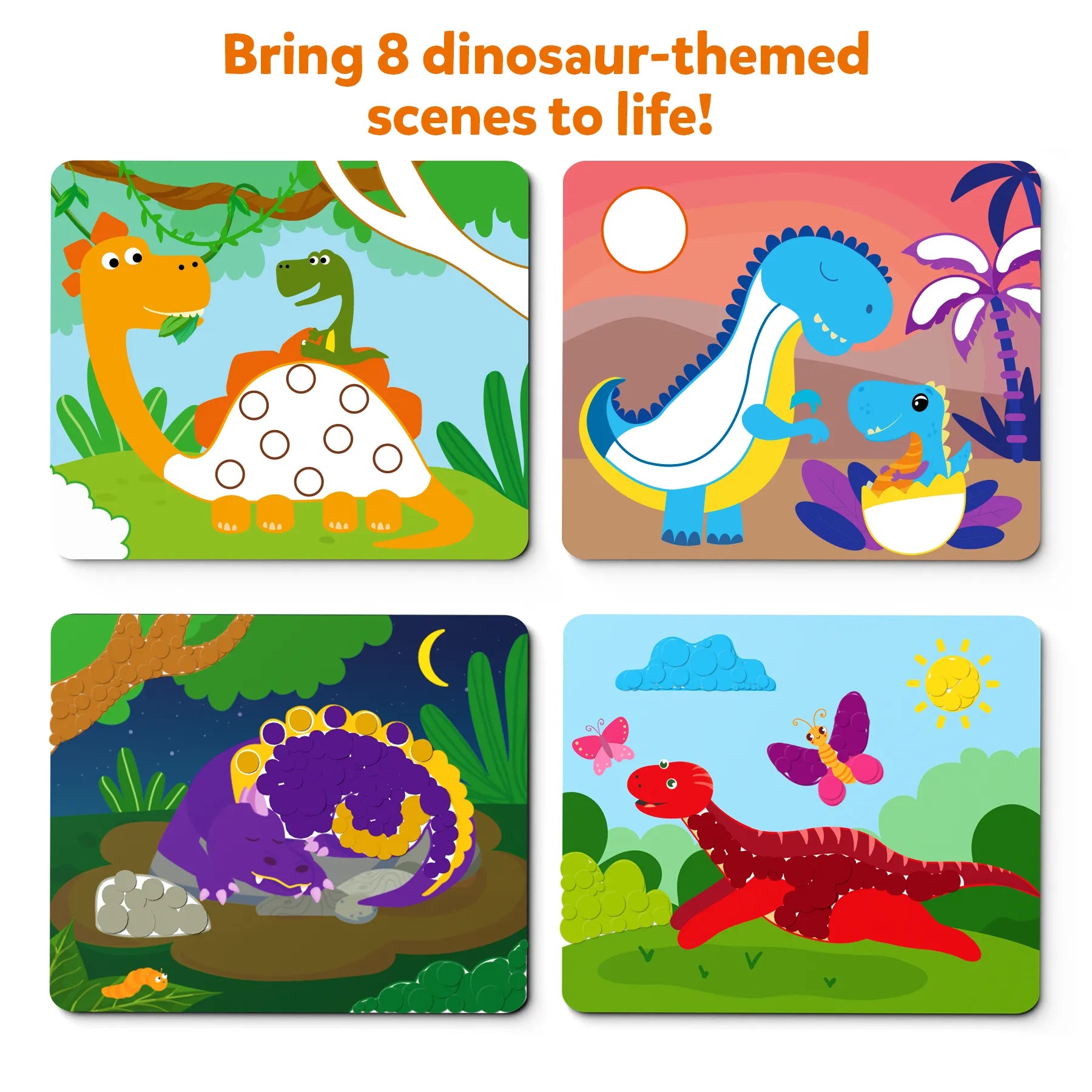 Dot Art Attività Dinosauri - 8 Set Mosaico Con Adesivi Per Bambini Dai 3 Anni In Su - Fai Da Te Creativo