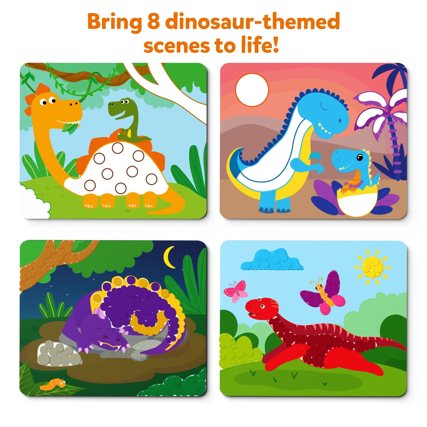 Dinosaur-themed coloring cards from Dot it! World of Dinosaurs product collection