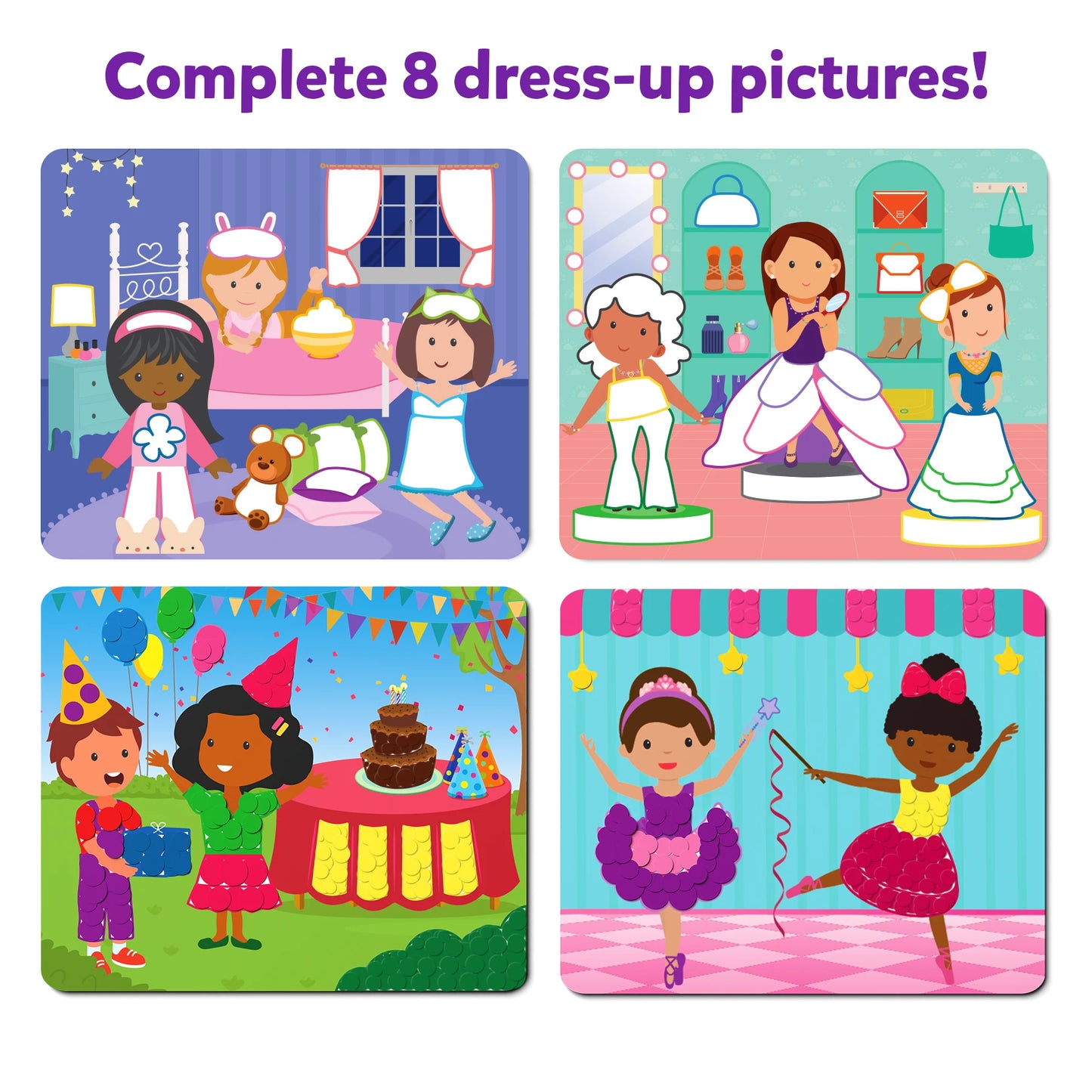 Colorful dress-up puzzle set from Dot it Dress Up No Mess Sticker Art for ages 3-7
