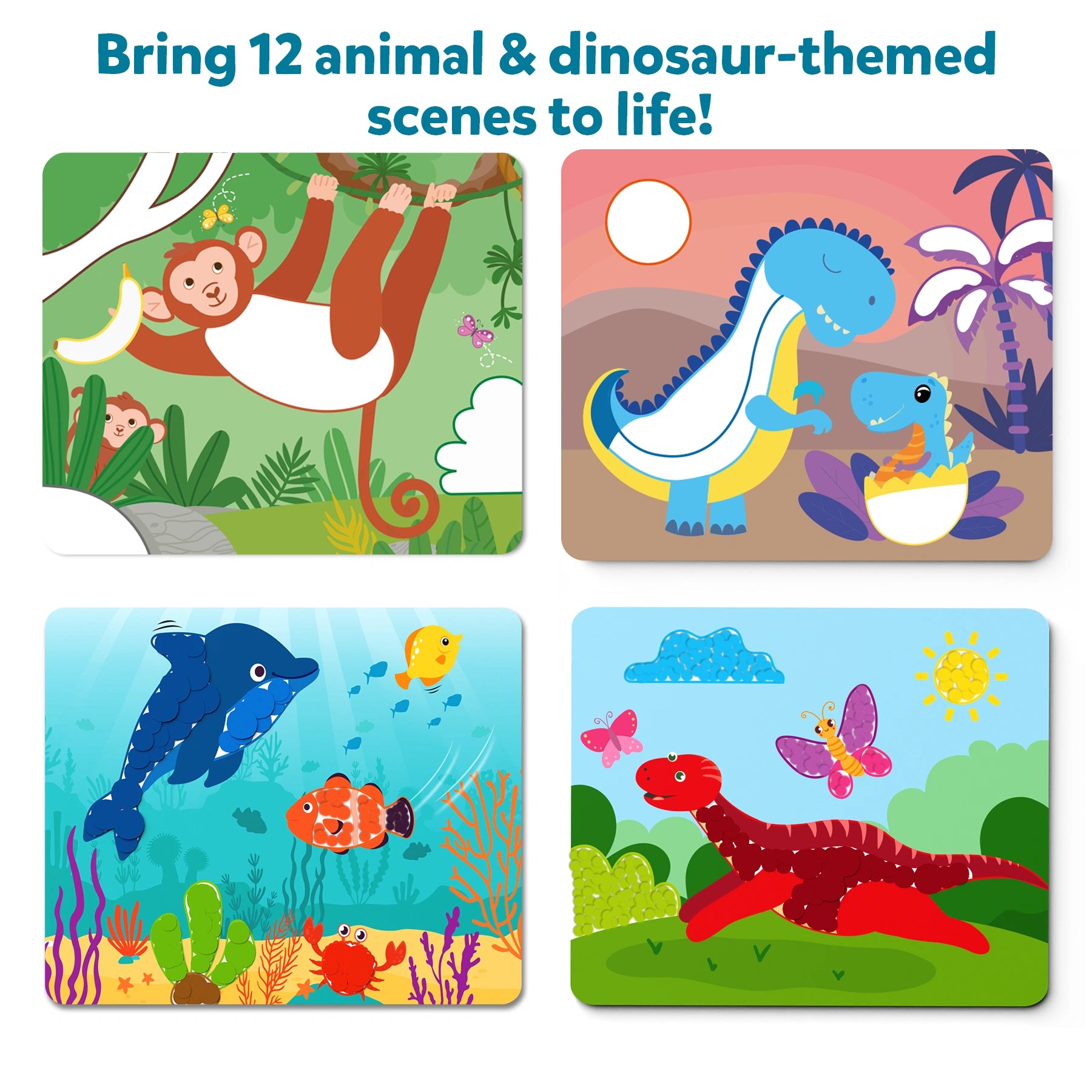 Animal and Dinosaur Themed Dot it! Combo sticker art for kids ages 3-7