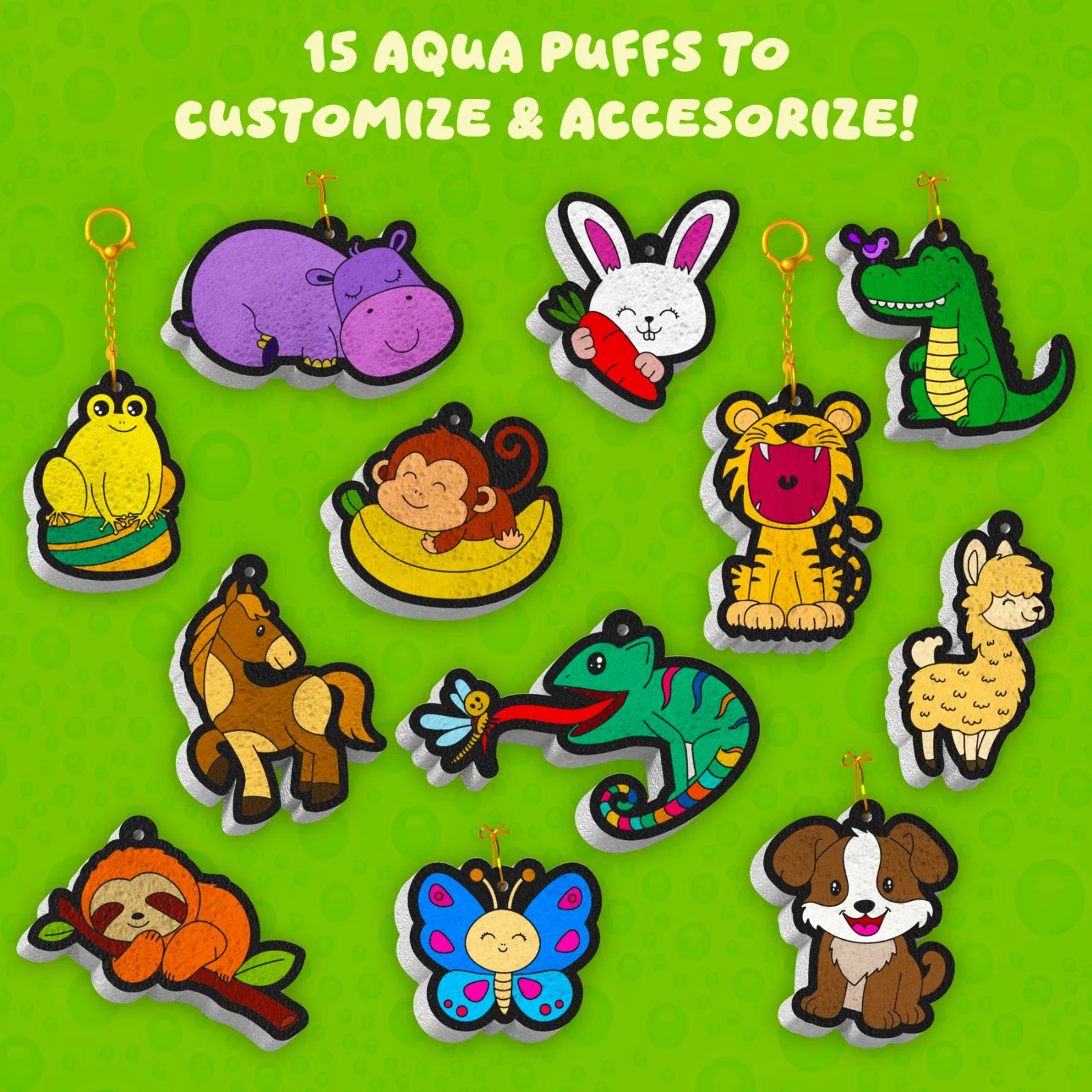 Aqua Puff animal keychains from Aqua Puffs Animal Friends 3D Art Kit for kids