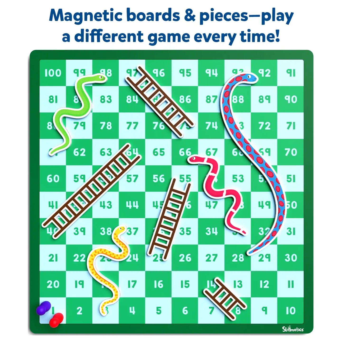 Snakes & Ladders | Magnetic & Customizable Board Game with a Twist (ages 4+)