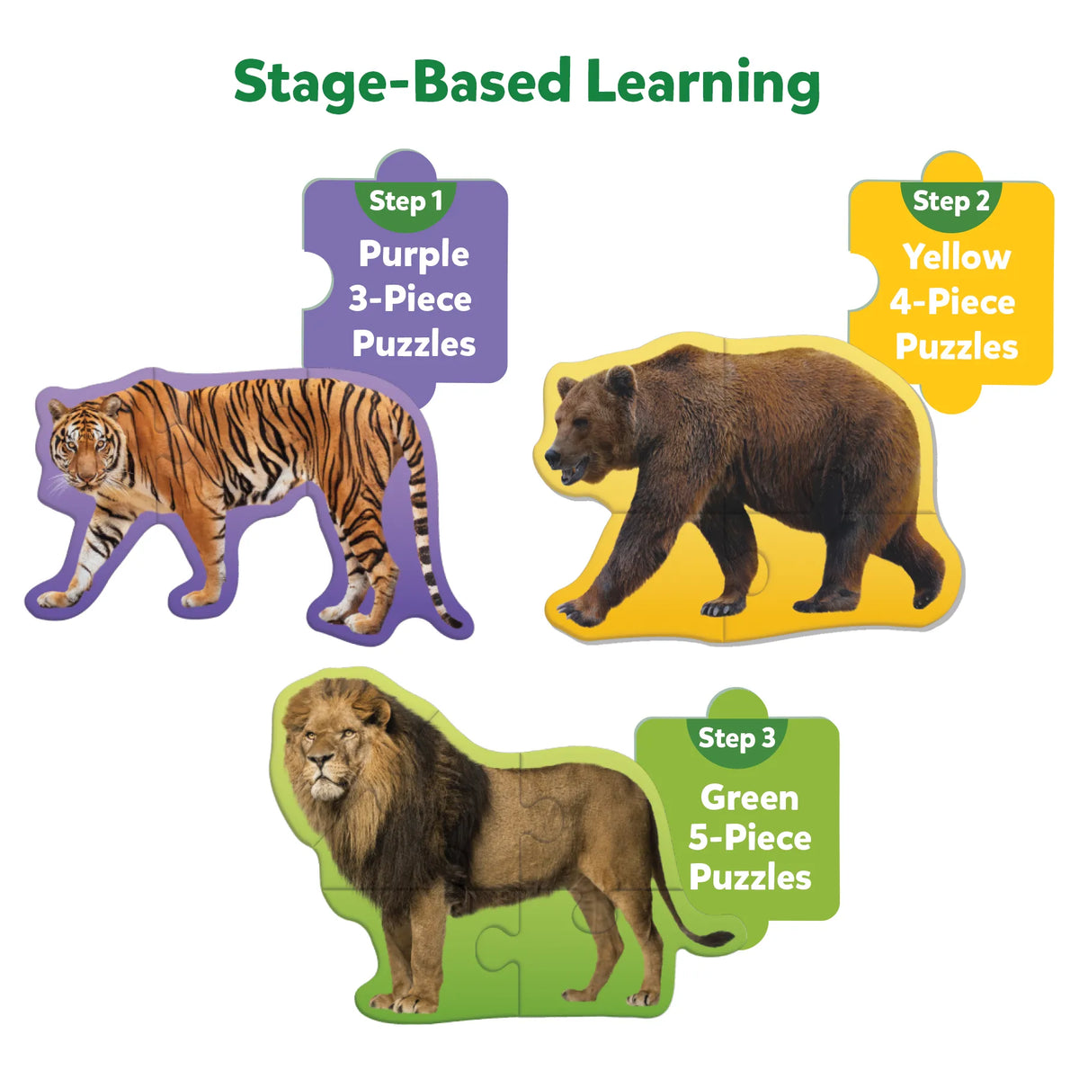 Stage-based animal puzzles from Step By Step Puzzle Wild Animals for ages 3+