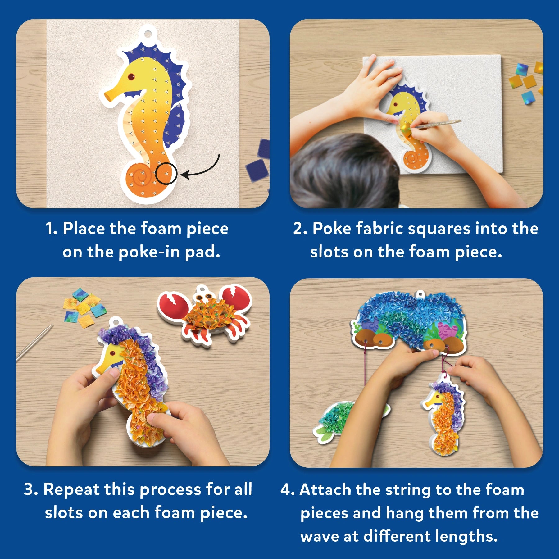 Craft kit instructions for Poke-in Art Underwater Animals mess-free art kit for Kids
