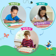 Write, wipe, and repeat learning activity with Disney Junior Mickey Mouse reusable mats for ages 3-6