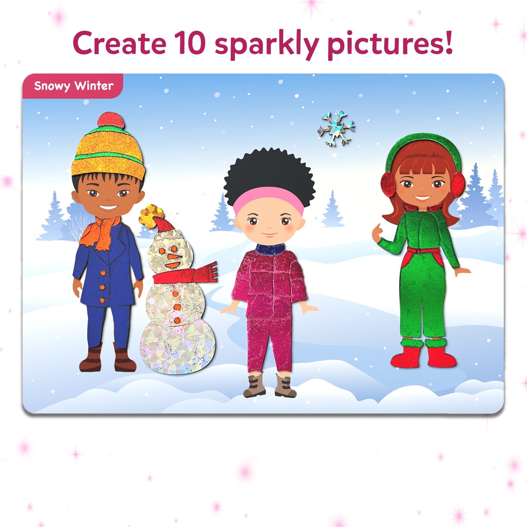 Sparkly winter scene from Foil Fun Dress Up No Mess Art Kit for ages 4-9