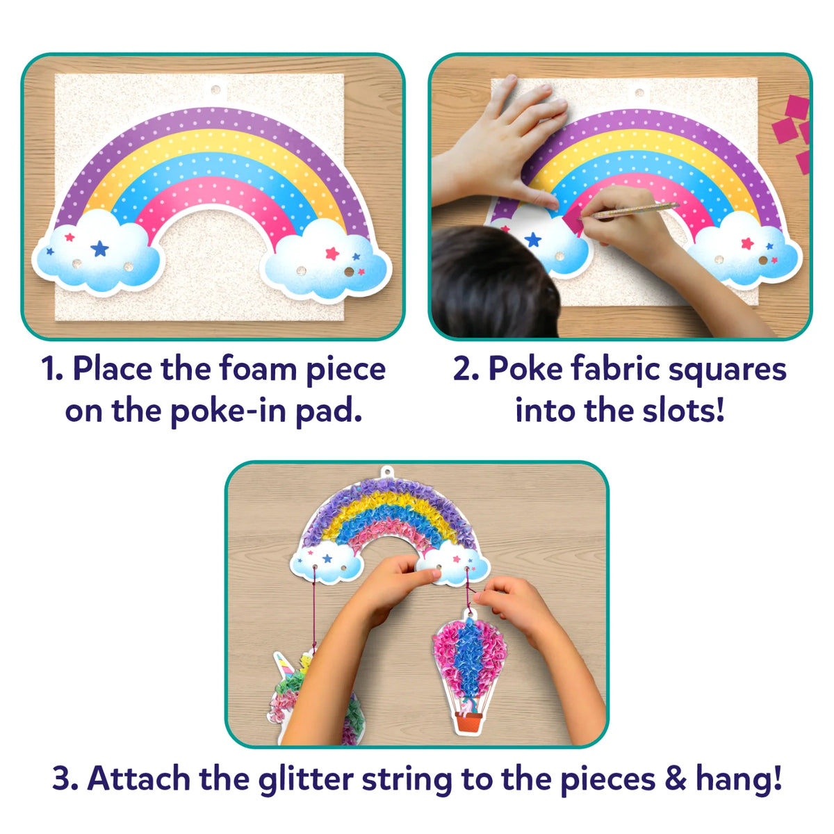 Rainbow craft instructions for Poke-in Art Magical Unicorn Dream Decor for kids 4-9