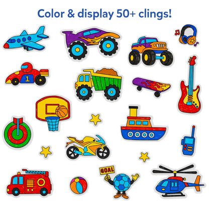 Color Clingz: Cars, Sports, Dinos & More! | Mess-Free Reusable Static Stickers (Ages 3-7)