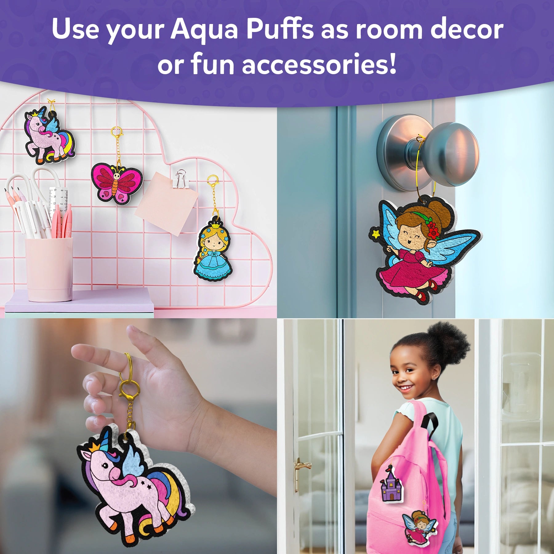 Aqua Puff craft decorations featuring Princesses and Unicorns from the 3D Art Kit