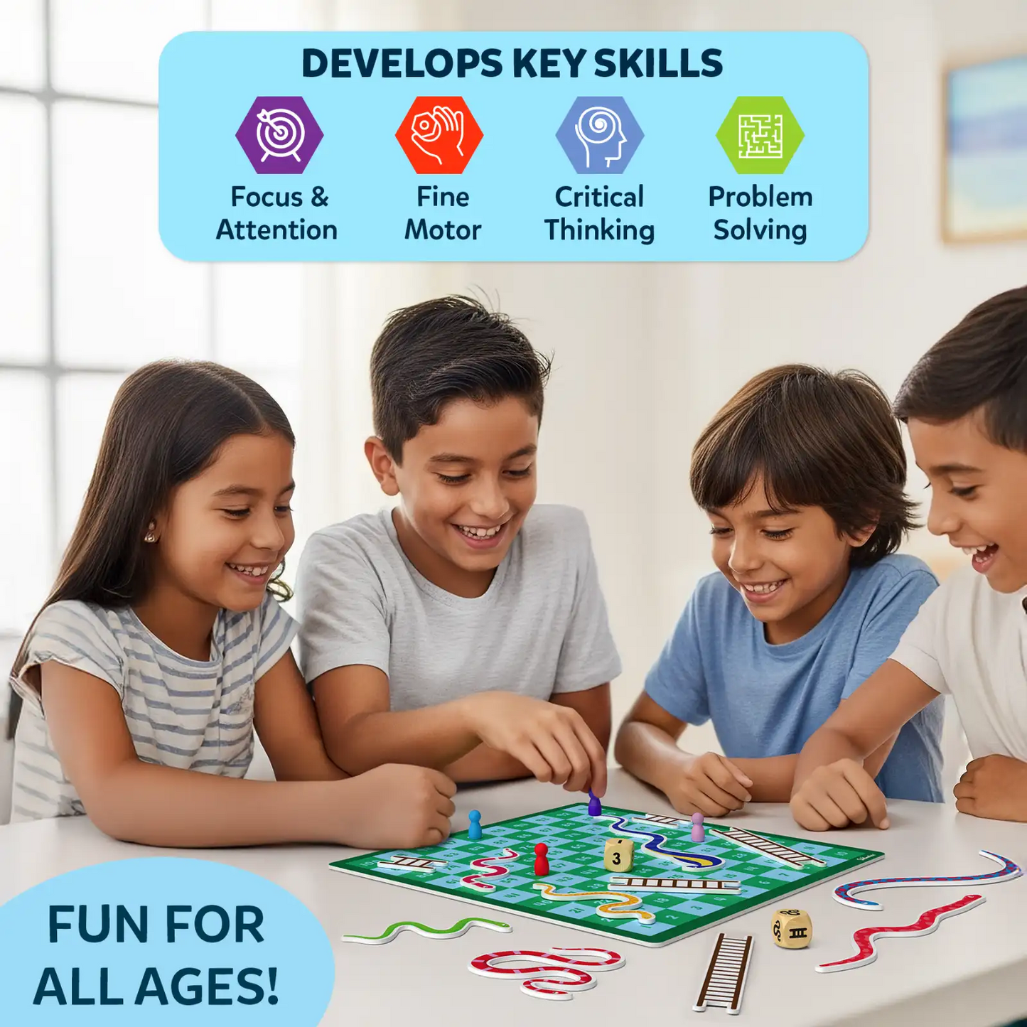 Snakes & Ladders | Magnetic & Customizable Board Game with a Twist (ages 4+)