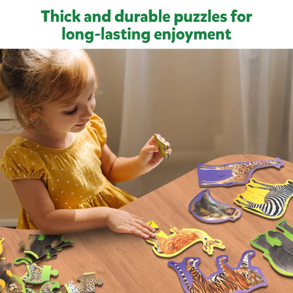 Animal-themed jigsaw puzzle pieces from Step By Step Puzzle Wild Animals for ages 3 plus