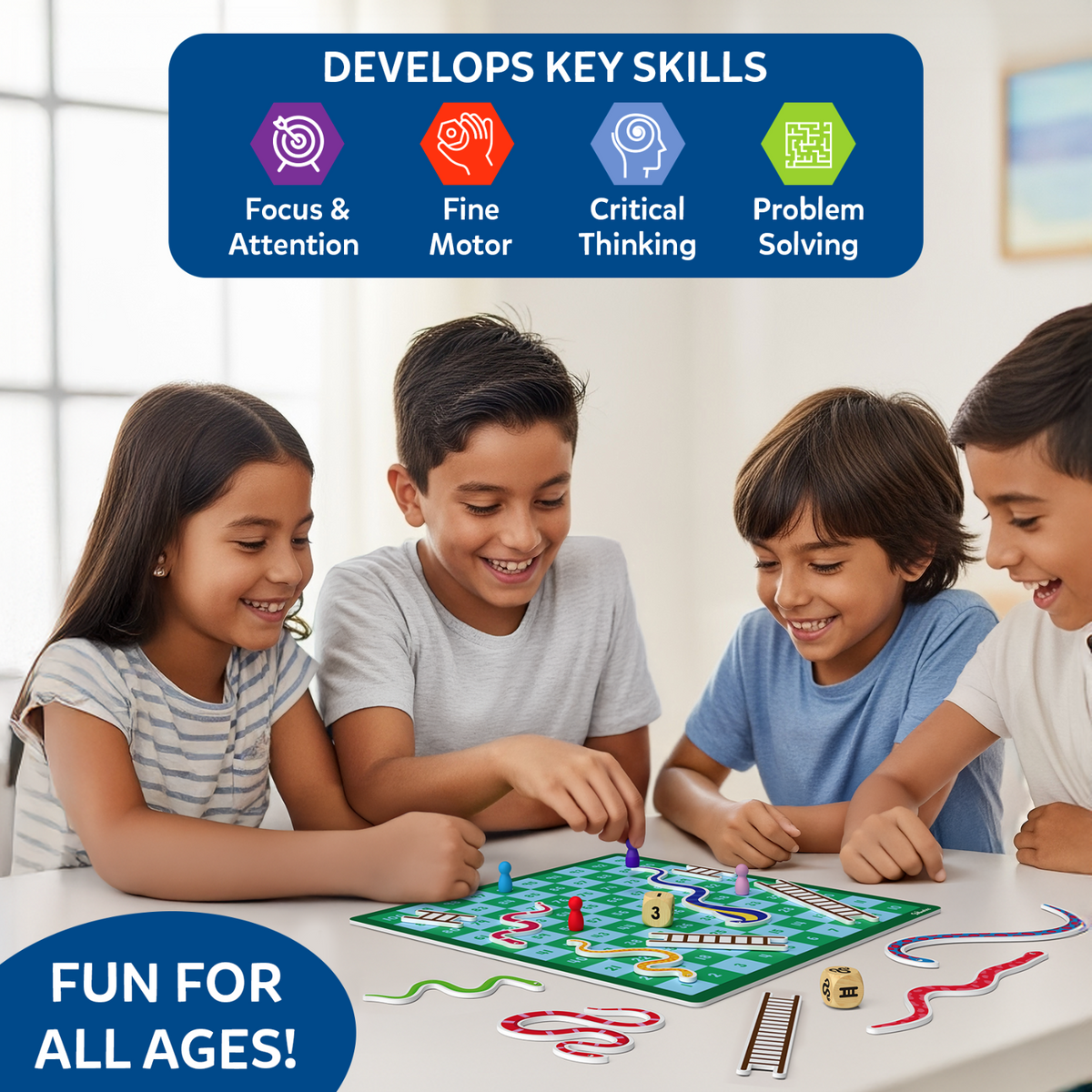 Snakes & Ladders | Magnetic & Customizable Board Game with a Twist (ages 4+)