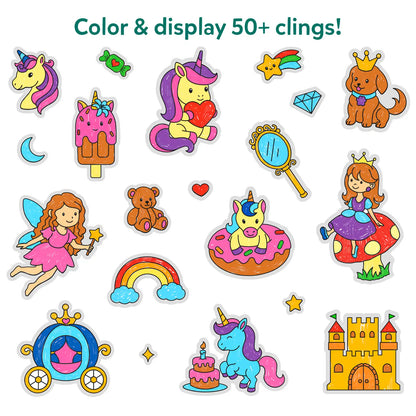 Color Clingz Unicorns & Princesses | 50+ Reusable Mess-Free Static Stickers