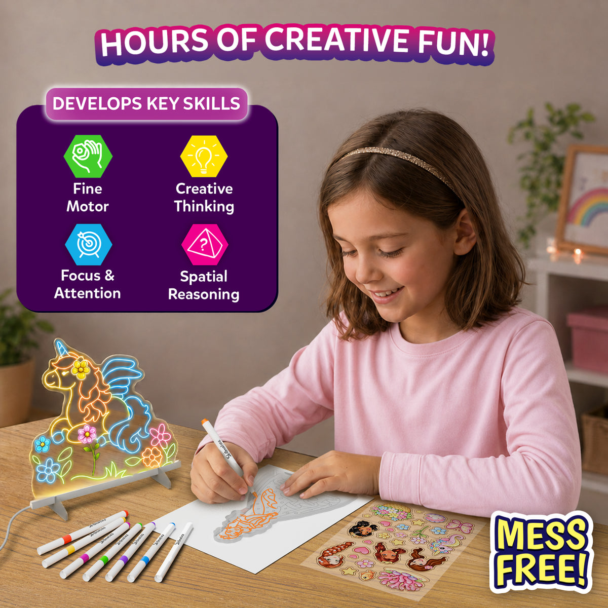 Light-Up Sketcher: Unicorns & Princesses | Reusable LED Drawing Boards (ages 4-8)